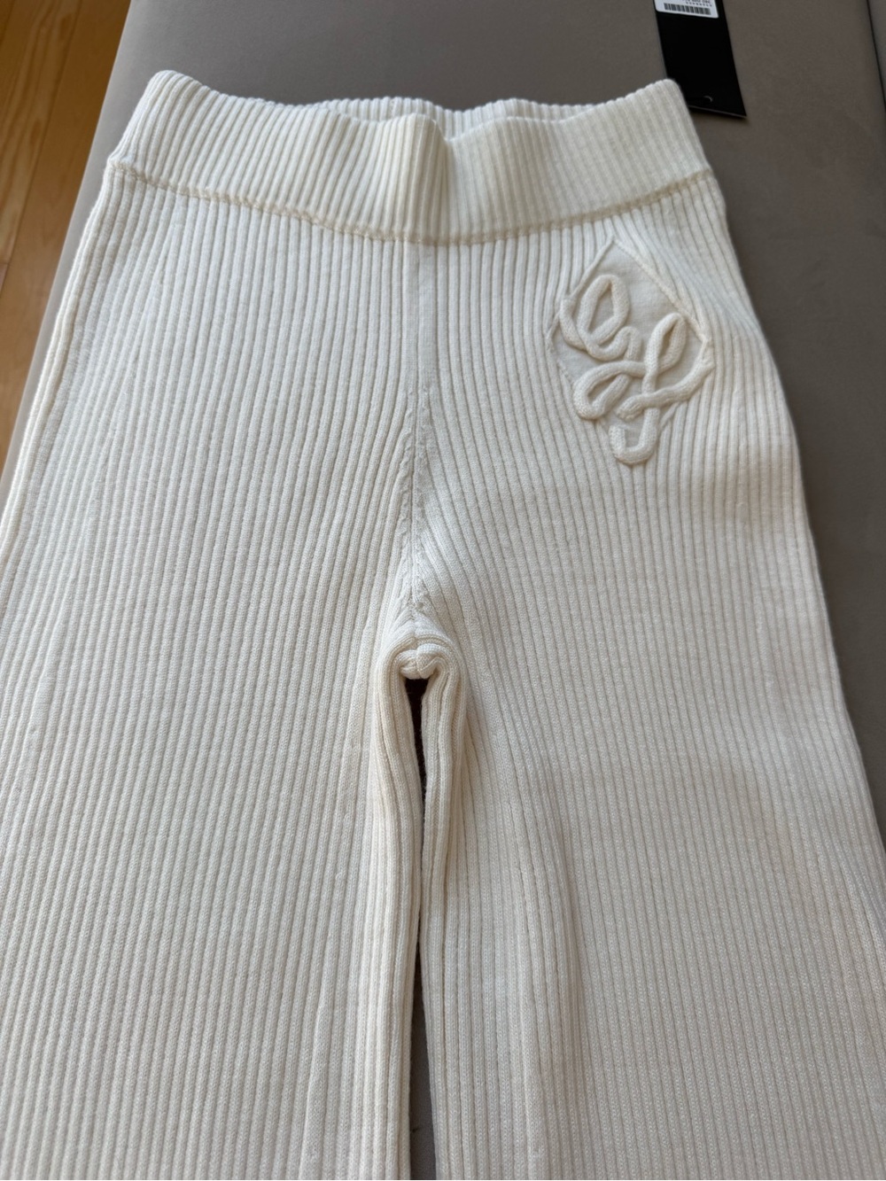 Gianfranco Ferre Women’s Ribbed Cream Knit Pants with Logo Detail